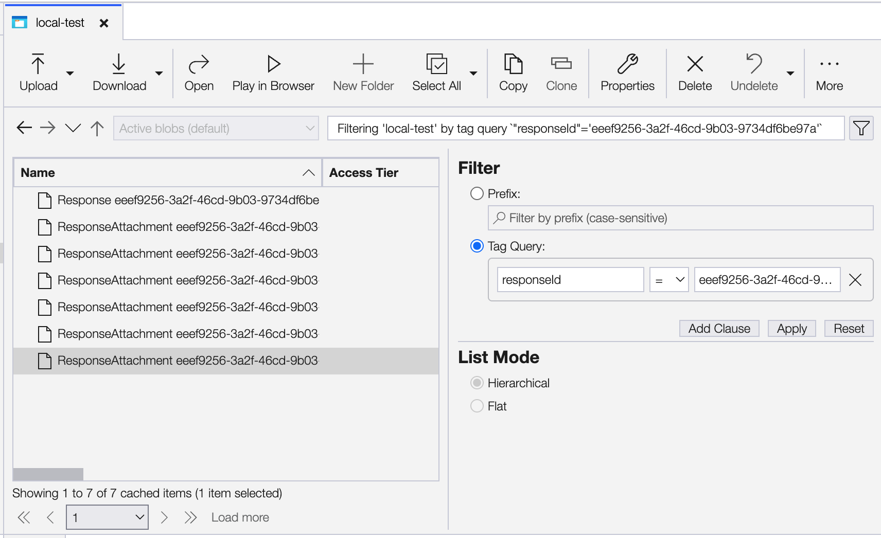 Screenshot of filter options