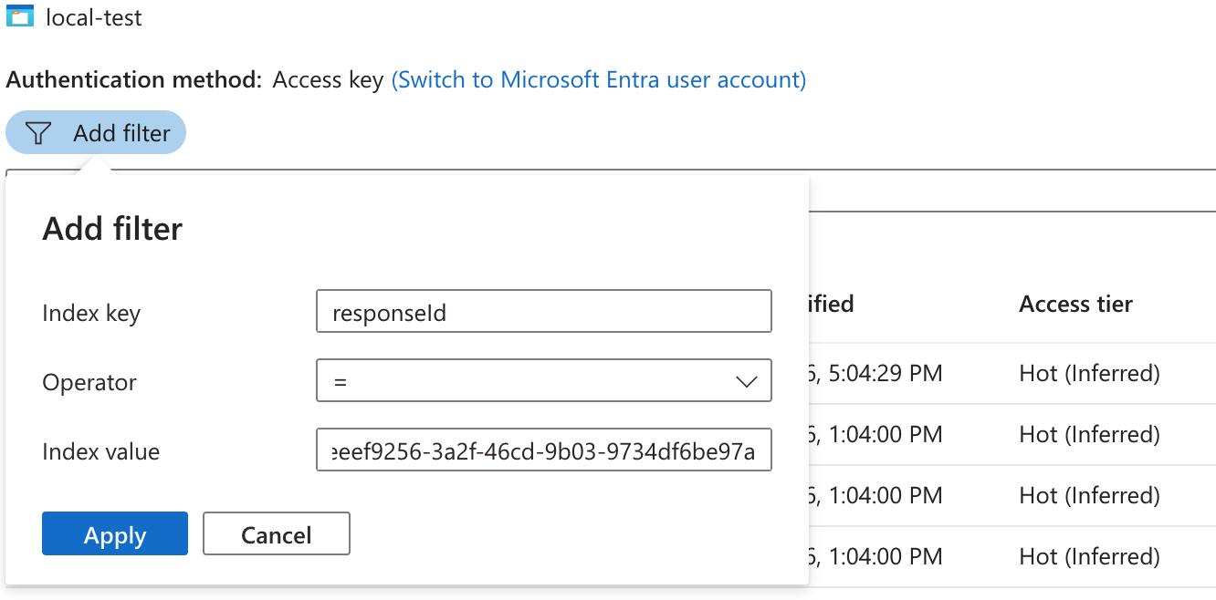 Screenshot of filter options
