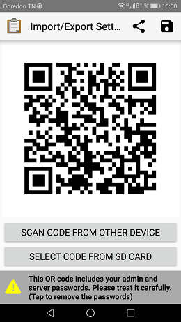QR code to import settings in ODK